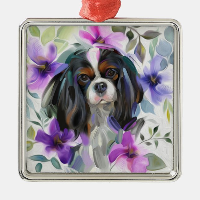 Trico Cavalier Christmas Ornament | purple Floral (Front)