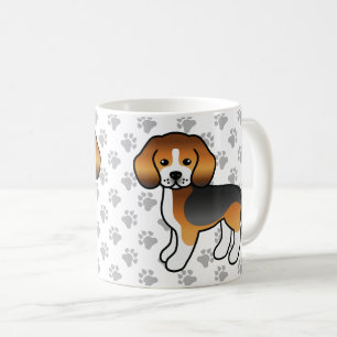 Tricolor Beagle Cute Cartoon Dog & Paws Coffee Mug