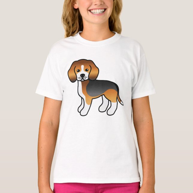 Tricolor Beagle Cute Cartoon Dog T-Shirt (Front)