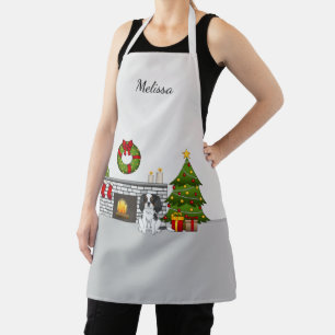 Tricolor Cavalier Dog In A Christmas Room & Name Apron