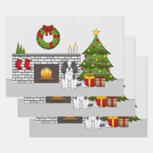 Tricolor Cavalier Dog In A Festive Christmas Room Wrapping Paper Sheet