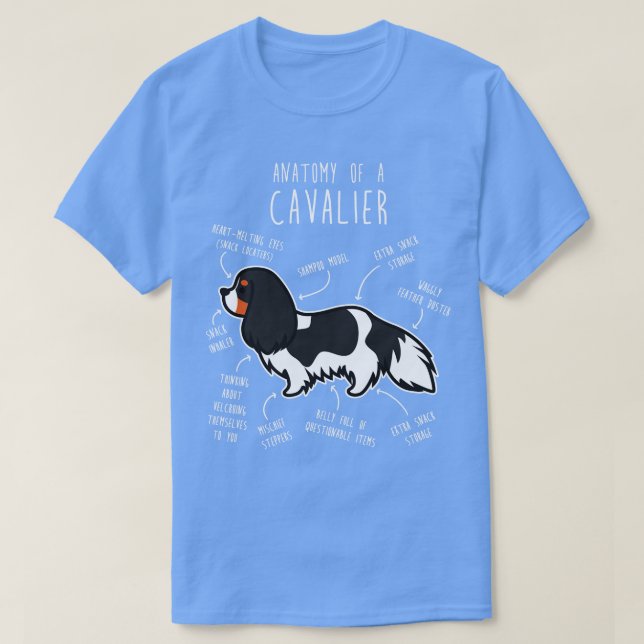 TriColor Cavalier King Charles Spaniel Dog Anatomy T-Shirt (Design Front)
