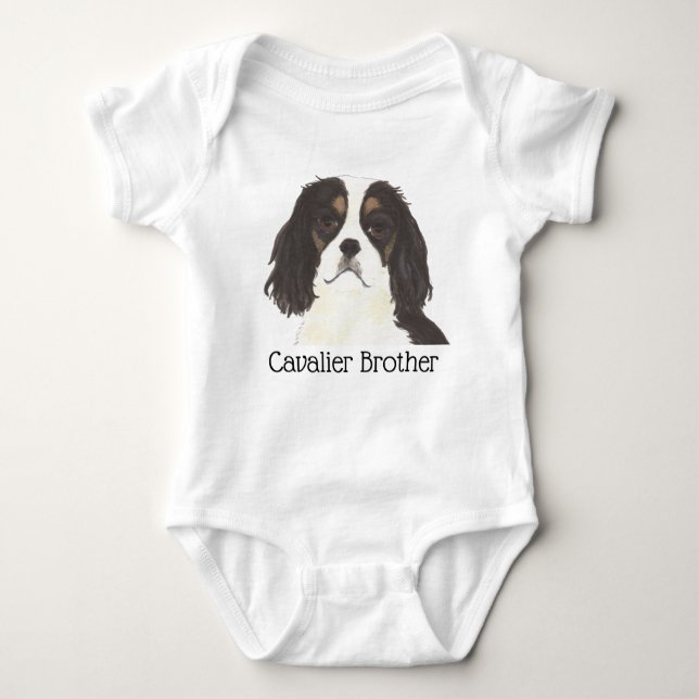 Tricolor Cavalier King Charles Spaniel Dog Baby Bodysuit (Front)