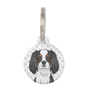 Tricolor Cavalier King Charles Spaniel Dog Head Pet Tag