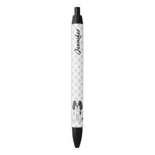 Tricolor Cavalier King Charles Spaniel Dog & Name Black Ink Pen