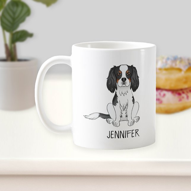 Tricolor Cavalier King Charles Spaniel Dog & Name Coffee Mug (Creator Uploaded)