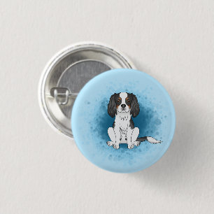 Tricolor Cavalier King Charles Spaniel Dog On Blue 3 Cm Round Badge