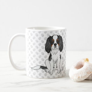 Tricolor Cavalier King Charles Spaniel Dog & Paws Coffee Mug
