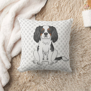 Tricolor Cavalier King Charles Spaniel Dog & Paws Cushion