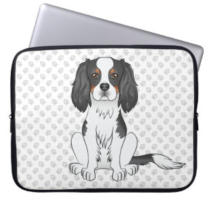 Tricolor Cavalier King Charles Spaniel Dog & Paws Laptop Sleeve