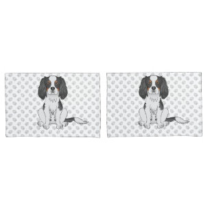 Tricolor Cavalier King Charles Spaniel Dog & Paws Pillowcase