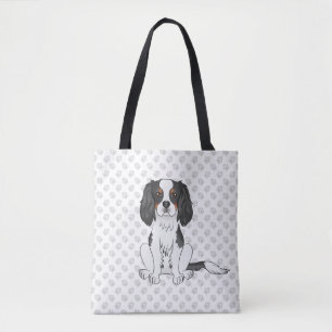 Tricolor Cavalier King Charles Spaniel Dog & Paws Tote Bag