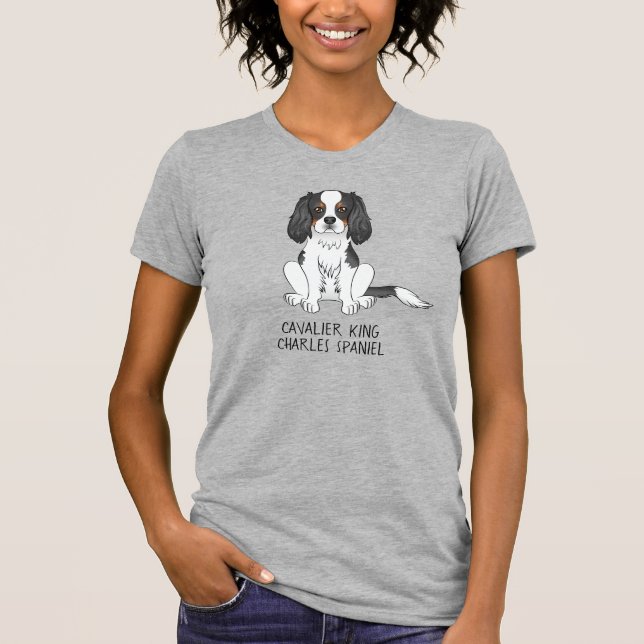 Tricolor Cavalier King Charles Spaniel Dog & Text T-Shirt (Front)