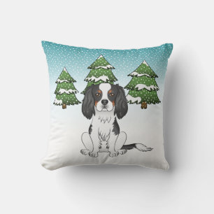 Tricolor Cavalier King Charles Spaniel In Winter Cushion