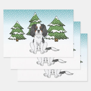 Tricolor Cavalier King Charles Spaniel In Winter Wrapping Paper Sheet