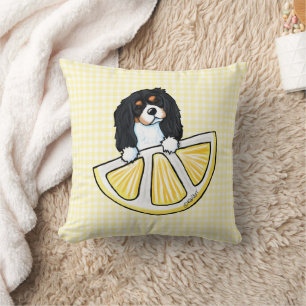 Tricolor Cavalier Lemon Gingham Throw Pillow