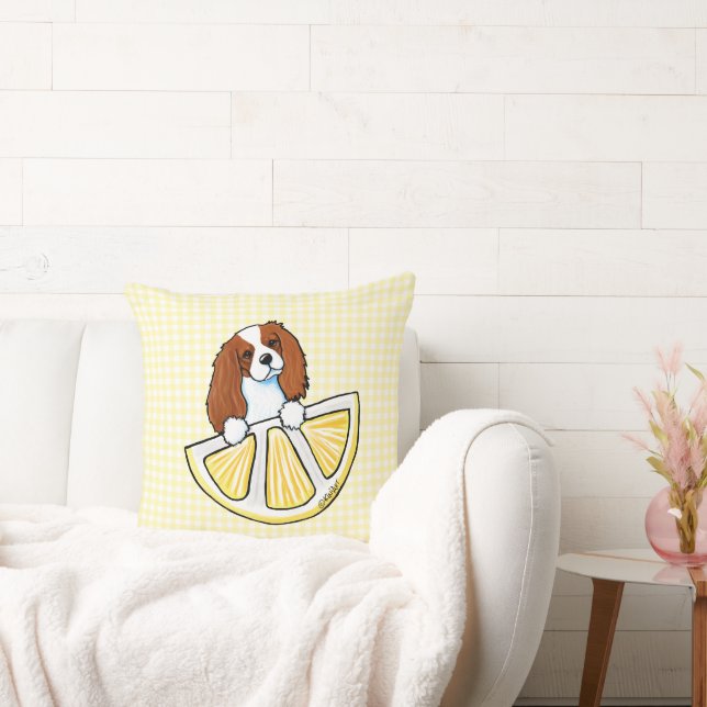 Tricolor Cavalier Lemon Gingham Throw Pillow (Couch)