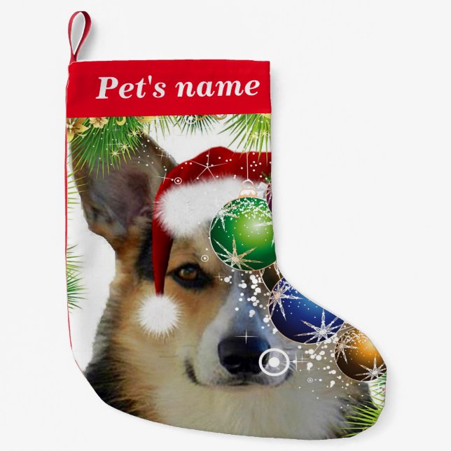 Tricolor Christmas Corgi Small Christmas Stocking (Front)