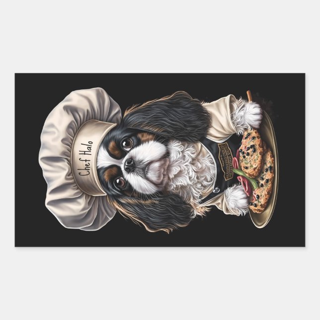 Tricolor Cooking Chef Cavalier Charles Spaniel Rectangular Sticker (Front)