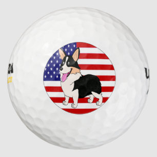 Tricolor Corgi with American Flag Golf Balls