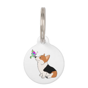 Tricolor Corgi with Butterfly Pet Tag