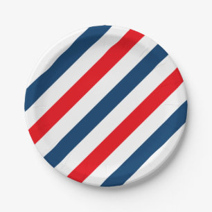 Tricolor Diagonal Stripes(blue, white, and red) Paper Plate
