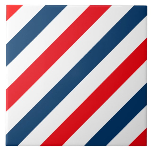 Tricolor Diagonal Stripes(blue, white, and red) Tile (Front)