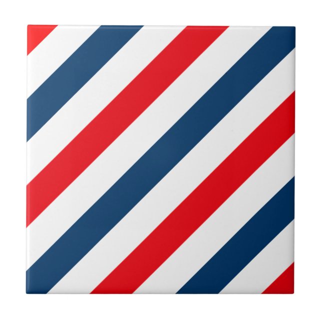 Tricolor Diagonal Stripes(blue, white, and red) Tile (Front)