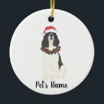 Tricolor English Springer Spaniel Christmas Ceramic Tree Decoration<br><div class="desc">Make the nice list this year with a personalised Christmas ornament of your favourite little tricolor english springer spaniel santa elf! For the sweetest gifts,  pair it with a matching art print or another item from my collection!</div>