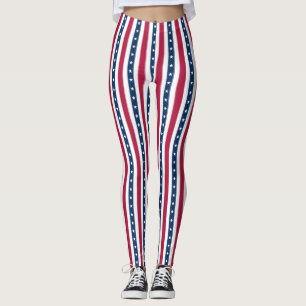 Tricolor Horizontal Stripes & Stars Leggings