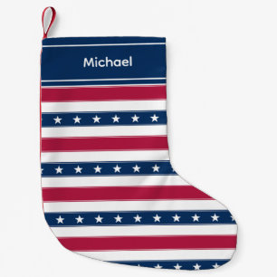 Tricolor Horizontal Stripes with Stars Custom Small Christmas Stocking