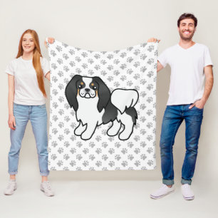 Tricolor Japanese Chin Cartoon Dog & Paws Fleece Blanket