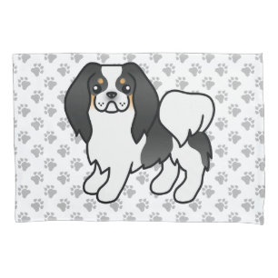 Tricolor Japanese Chin Cartoon Dog & Paws Pillowcase