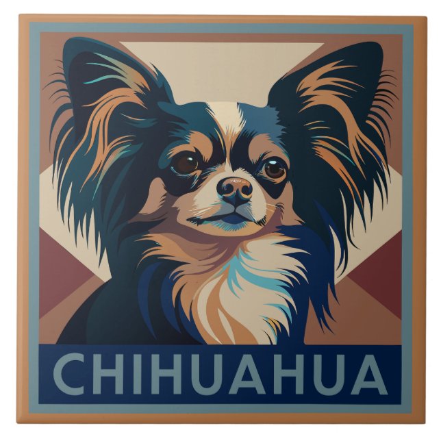 Tricolor Long Haired Chihuahua Tile (Front)
