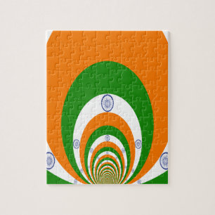 Tricolor of  a very deep saffron, white GREEN Jigsaw Puzzle
