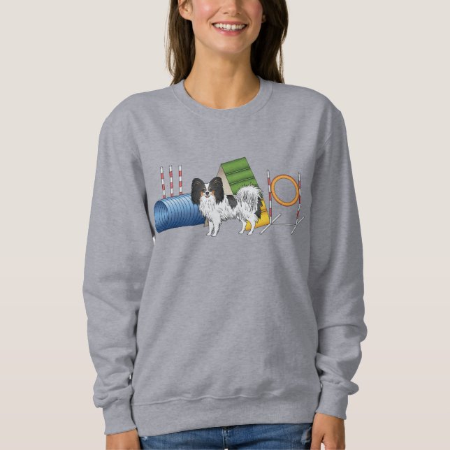 Tricolor Papillon Agility Dog Canine Dog Sports Sweatshirt (Front)