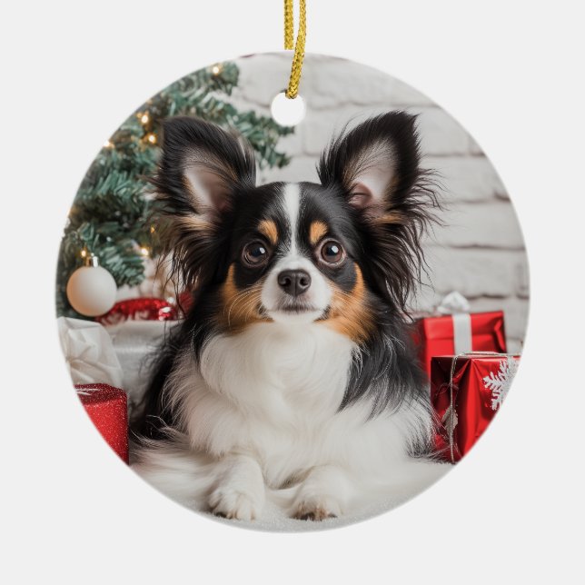 Tricolor Papillon Christmas Ceramic Tree Decoration (Front)