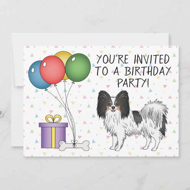 Tricolor Papillon Cute And Happy Dog - Birthday Invitation (Front)