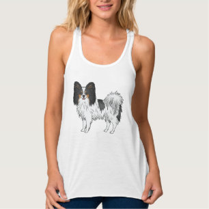 Tricolor Papillon Cute And Happy Dog Illustration Singlet