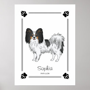 Tricolor Papillon Cute Dog With Paws And Text Poster