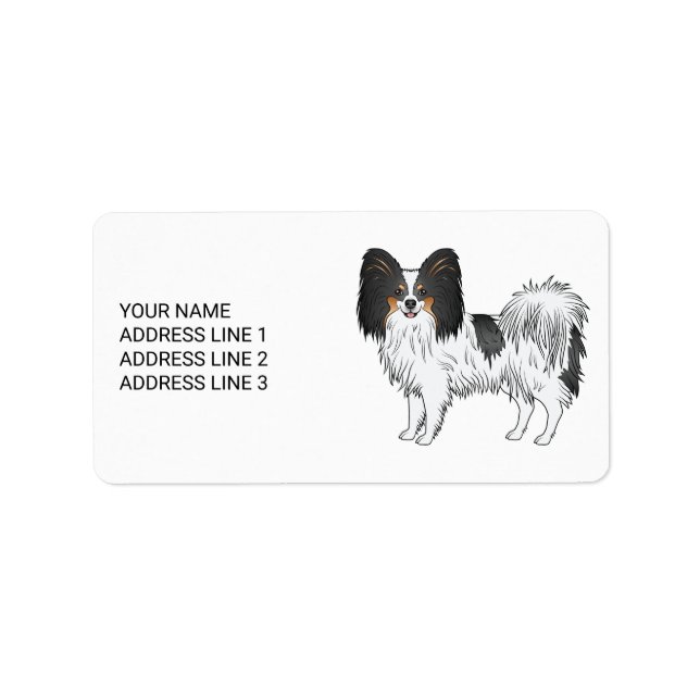 Tricolor Papillon Cute Dog With Your Custom Text Label (Front)