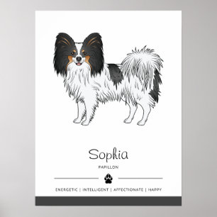 Tricolor Papillon Cute Happy Dog With Custom Text Poster