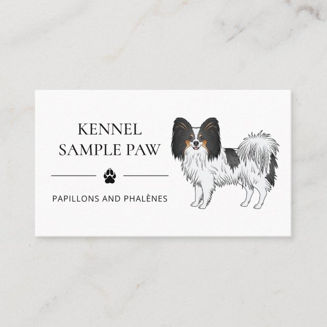 Tricolor Papillon Dog Kennel And Papillon Breeder Business Card (Front)