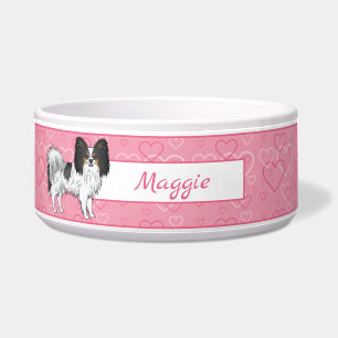 Tricolor Papillon Happy Cute Dog On Pink Hearts