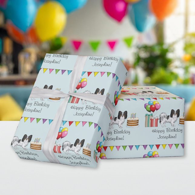 Tricolor Papillon Happy Dog Colourful Birthday Wrapping Paper (Creator Uploaded)