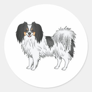 Tricolor Phalène Cute Cartoon Dog Illustration Classic Round Sticker