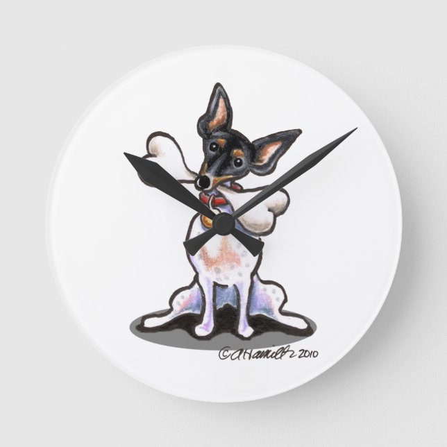 Tricolor Rat Terrier Big Bone Round Clock (Front)