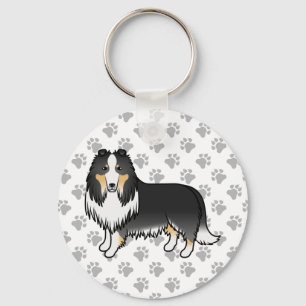 Tricolor Rough Collie Cute Cartoon Dog Key Ring