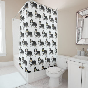 Tricolor Rough Collie Cute Cartoon Dog Pattern Shower Curtain