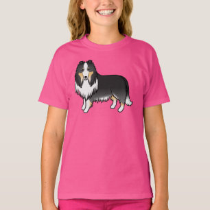 Tricolor Rough Collie Cute Cartoon Dog T-Shirt